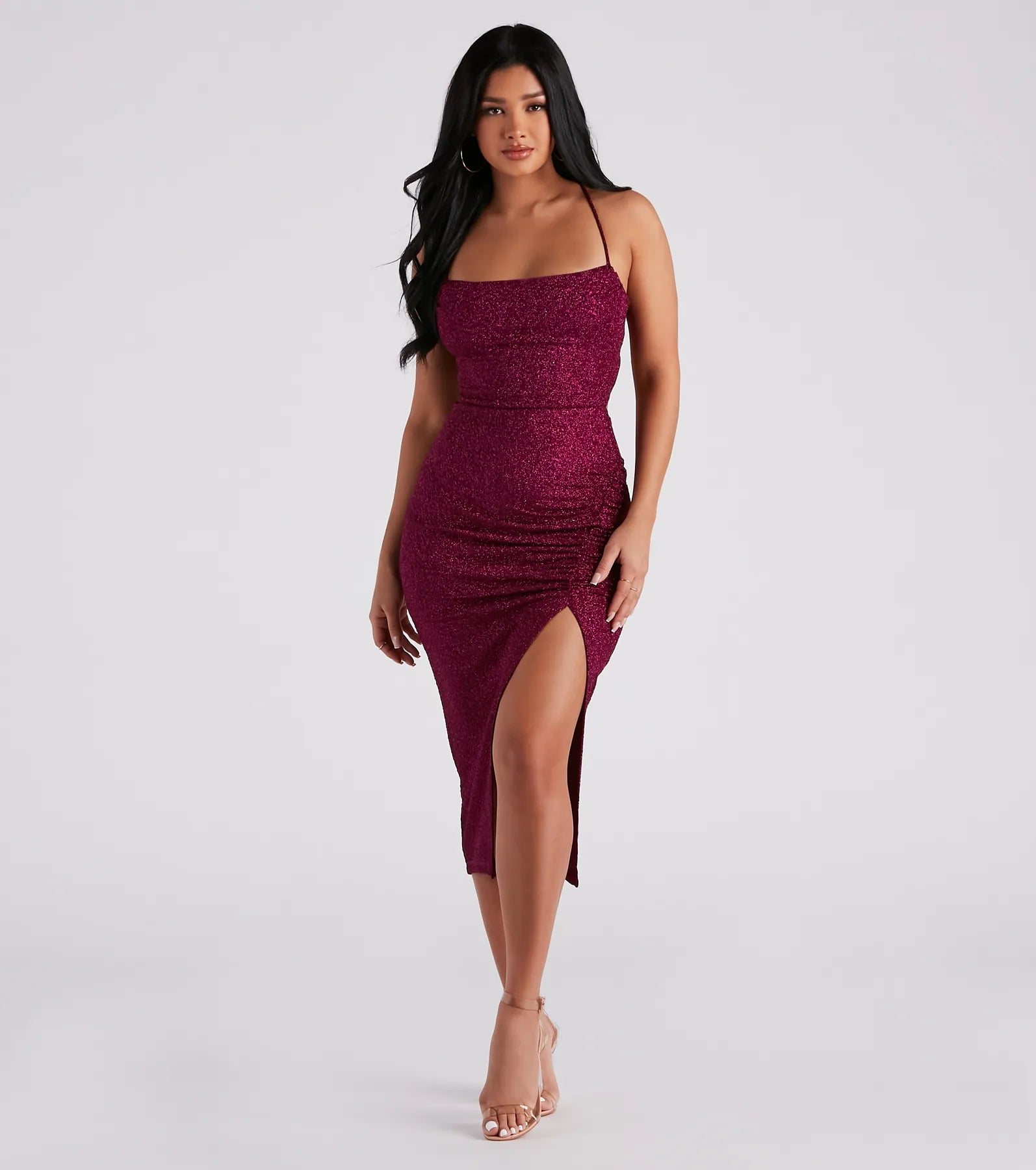 Gigi Formal Glitter Slit Midi Dress