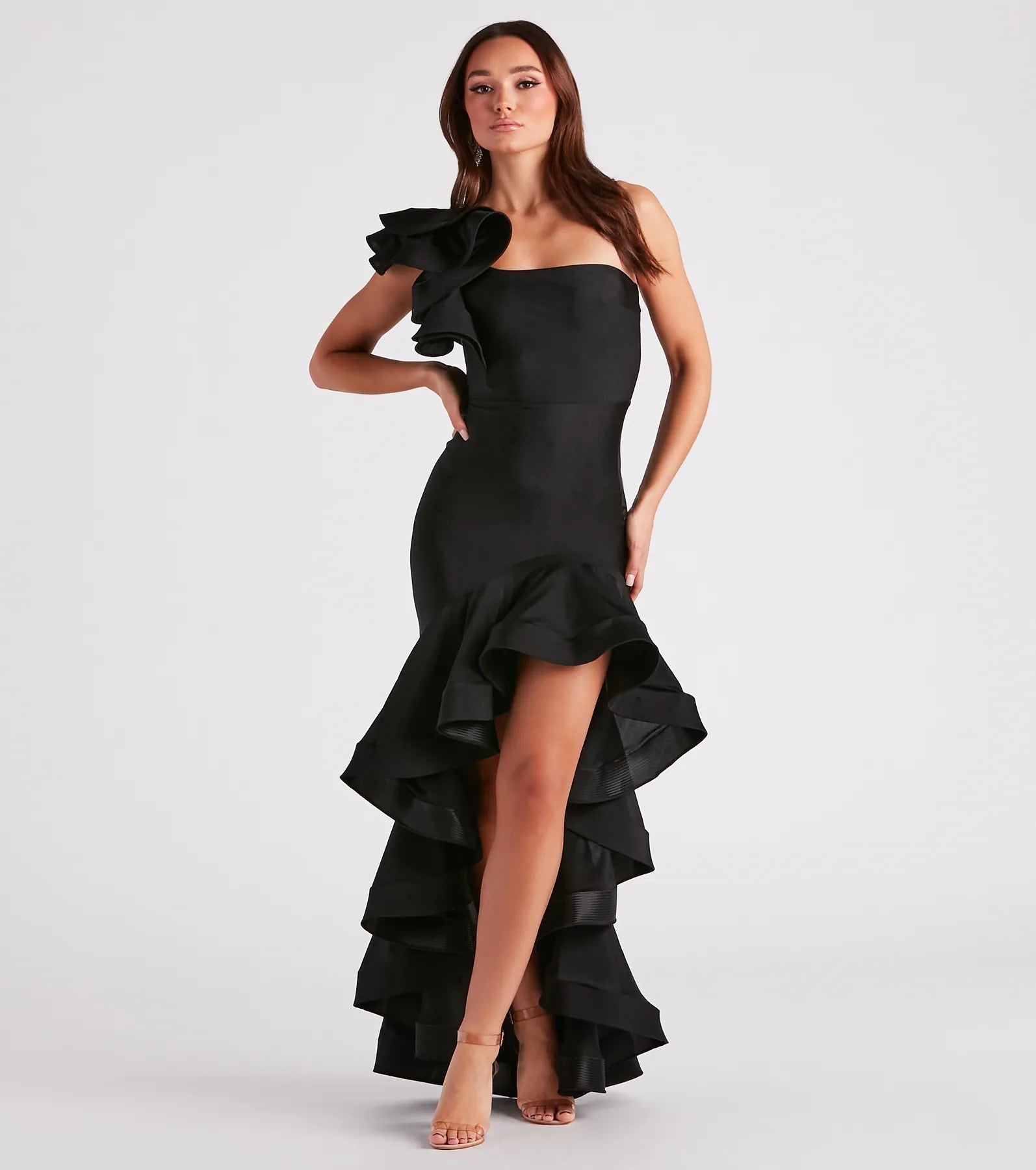 Audrey Formal Ruffled One Shoulder Dress Maxi Skirt Trend