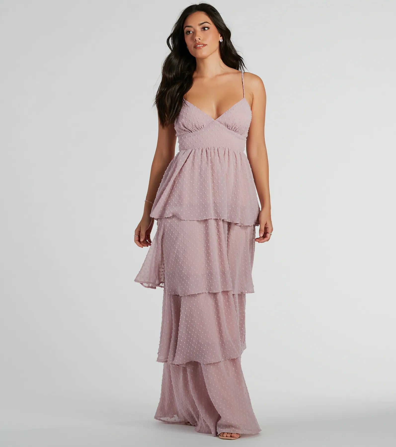 Kasey V-Neck Ruffled A-Line Chiffon Formal Dress Slim-fit Maxi Skirt