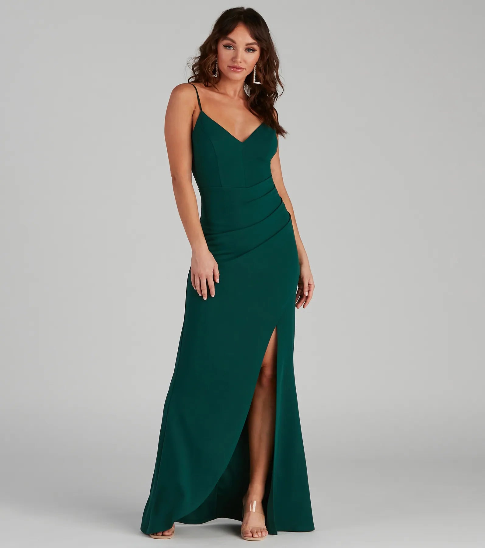 Skyler Formal A-Line Crepe Dress Front Slit Maxi