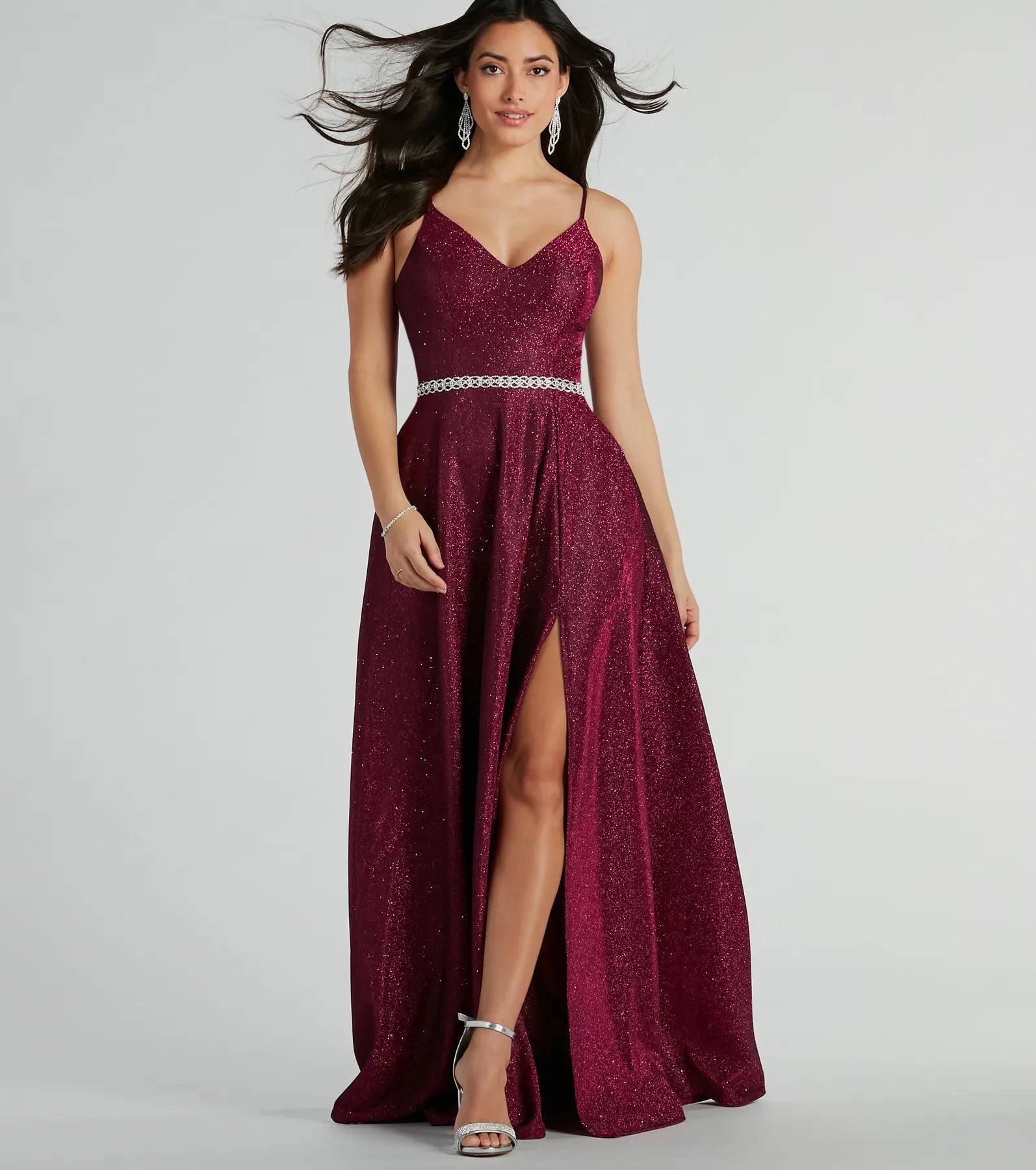 Tanya Formal Glitter A-Line Long Dress Ruffle Maxi Skirt