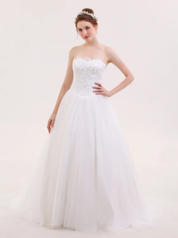 Tulle with Appliqued Strapless Bridal Dress-Ivory