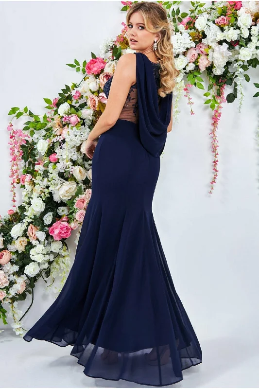 Goddiva Cowl Back Chiffon Maxi - Navy